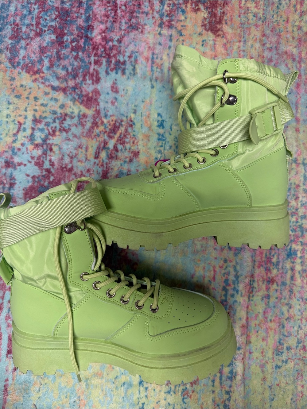 Women’s Neon Green Platform Combat Boots